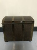 An oak brass bound coal box