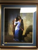 A colour print - The lovers, 58 cm x 70 cm, framed.