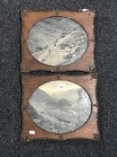 Two Victorian oak framed prints - mountain landscapes