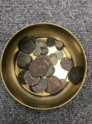 A tin of quantity of antiquarian copper coins including Roman coins