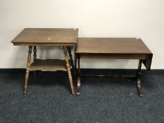 An early 20th century oak two tier occasional table together with mahogany sofa table