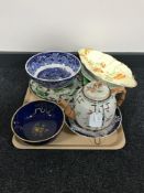 A tray of Mason Vista fruit bowl together with a Masons Chartreuse wall plate,