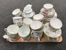 A tray containing assorted English tea china