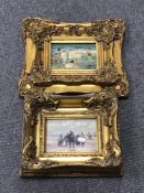 Two reproduction gilt framed oils on boards,