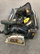 A bag containing assorted power tools