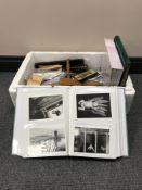 A box containing drawing instruments, slide rules,