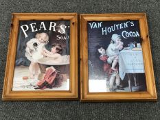 Two pine framed advertisements : Pears Soap and Van Houten's Cocoa