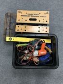 A Black & Decker workmate work box together with a metal toolbox containing spanners and a further