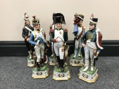 Six continental china figures - Napoleonic soldiers