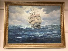 An Artagraph edition - A tall ship in choppy seas, 91cm x 66cm,