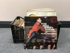 A basket and box containing LP's,