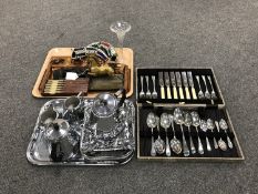 A canteen of cutlery, Swan coffee set on tray, carved tribal figures,
