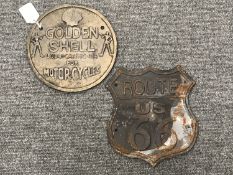 Two cast metal plaques 