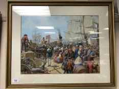 Nineteenth century school : A busy port, oil on board, 48 cm x 36 cm, framed.