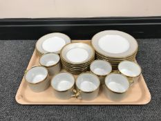 A tray containing twenty-five pieces of Fitz & Floyd Classique d'Argent tea china