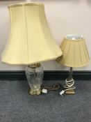 Two cut glass table lamps with shades
