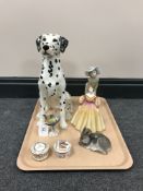 A tray of Goebel figure of a blue tit, Royal Copenhagen figure of a fawn,