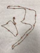 Two antique yellow metal necklaces with coral studded beads CONDITION REPORT: The