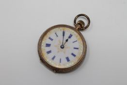 A 9ct gold fob watch with enamel dial CONDITION REPORT: 34.