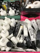 Three boxes of assorted shampoos, conditioners, hair products,