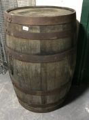An oak coopered whiskey barrel