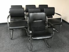 Seven chrome framed office armchairs