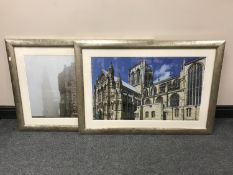 Eleven assorted framed pictures including two mahogany framed prints depicting Parisian street