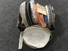 A box containing mid 20th century Silver Cross pram trim