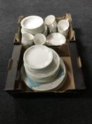 Two boxes of Royal Doulton Caprice dinner ware, together with two boxes of Royal Family ephemera,