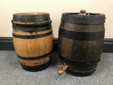 Two oak metal bound barrels