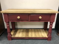 A painted pine Victorian style two drawer side table