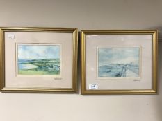 A set of six gilt framed Tom Macdonald prints depicting coastal scenes of North Tyneside and