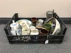 A box of china ,pewter jug, Maling lustre bowl,