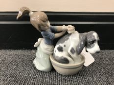 A Lladro figurine, girl washing puppy,