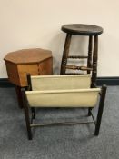 An octagonal teak sewing table,