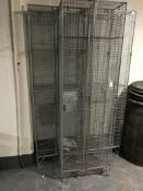 Three sets of wire mesh lockers