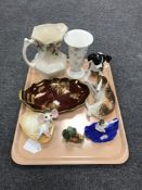 A tray of Carlton ware Rouge Royale shallow dish, Doulton figure Elaine, china animals,