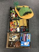 Three boxes containing boxed and unboxed Playmobil