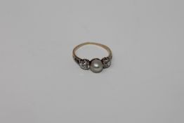 An antique 18ct gold pearl and diamond ring CONDITION REPORT: The ring is in good