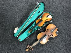 A Chinese Lark violin and bow in case with a Chinese Lark violin