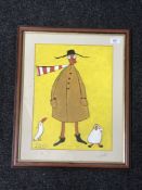 A framed oil, 'Man with Duck and Dog' signed A.