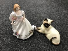 A Beswick figure - Cat model 1558 together with a Royal Doulton figure- Joanne HN4322