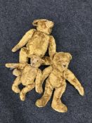 Three early 20th century mohair jointed teddy bears