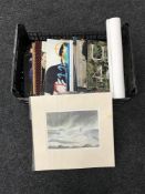 A box of concert posters, three photographic gallery posters,