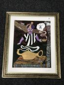 A framed oil, 'Geordie Genie One Wish Left or Four?', signed A.