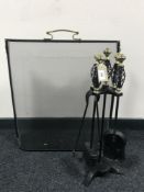 A contemporary four piece brass handled companion set,