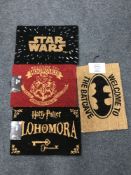 Four novelty doormats, Batman, Star Wars,