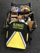 Two boxes containing assorted china, including shire horse figurines teapots,