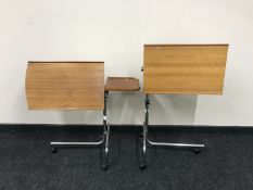 Two mid 20th century teak topped adjustable bed tables