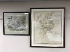 Christopher Saxton (Engraver) - An antique hand coloured map depicting Northumberland and Durham,